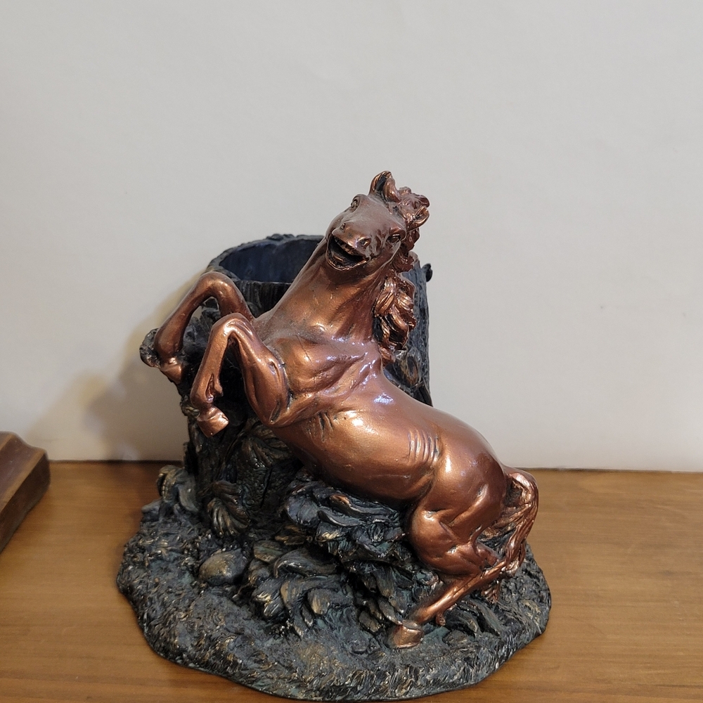Bronze-tone Rearing Horse Decorative Pen Pencil Or Brush Holder NWOT